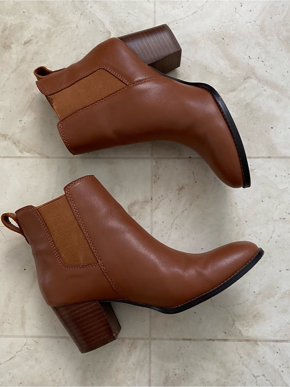 $178 J.Crew Factory Rory Brown Tan Leather Block Heels Ankle Boots Booties 7.5 - Picture 3 of 14